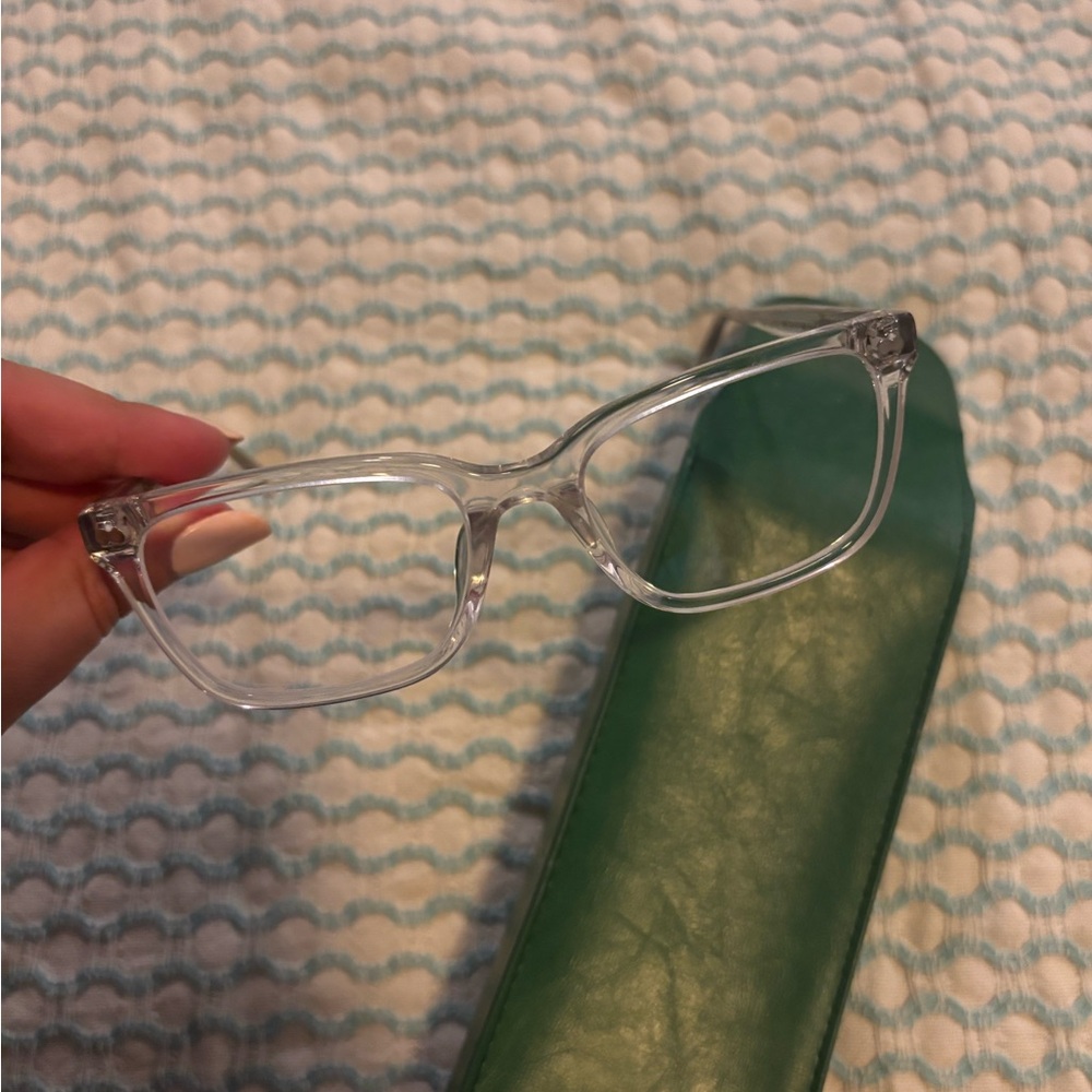 Pair Clear Eyeglasses with Green Case and magnetic tortoiseshell topper